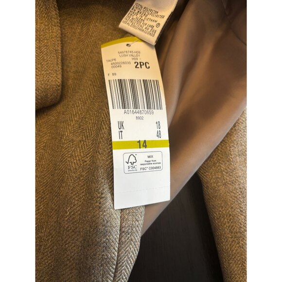 Le Suit Taupe Pant Suit Set Leopard Scarf Womens Size 14 Lush Valley 2 Piece NWT - Picture 9 of 16